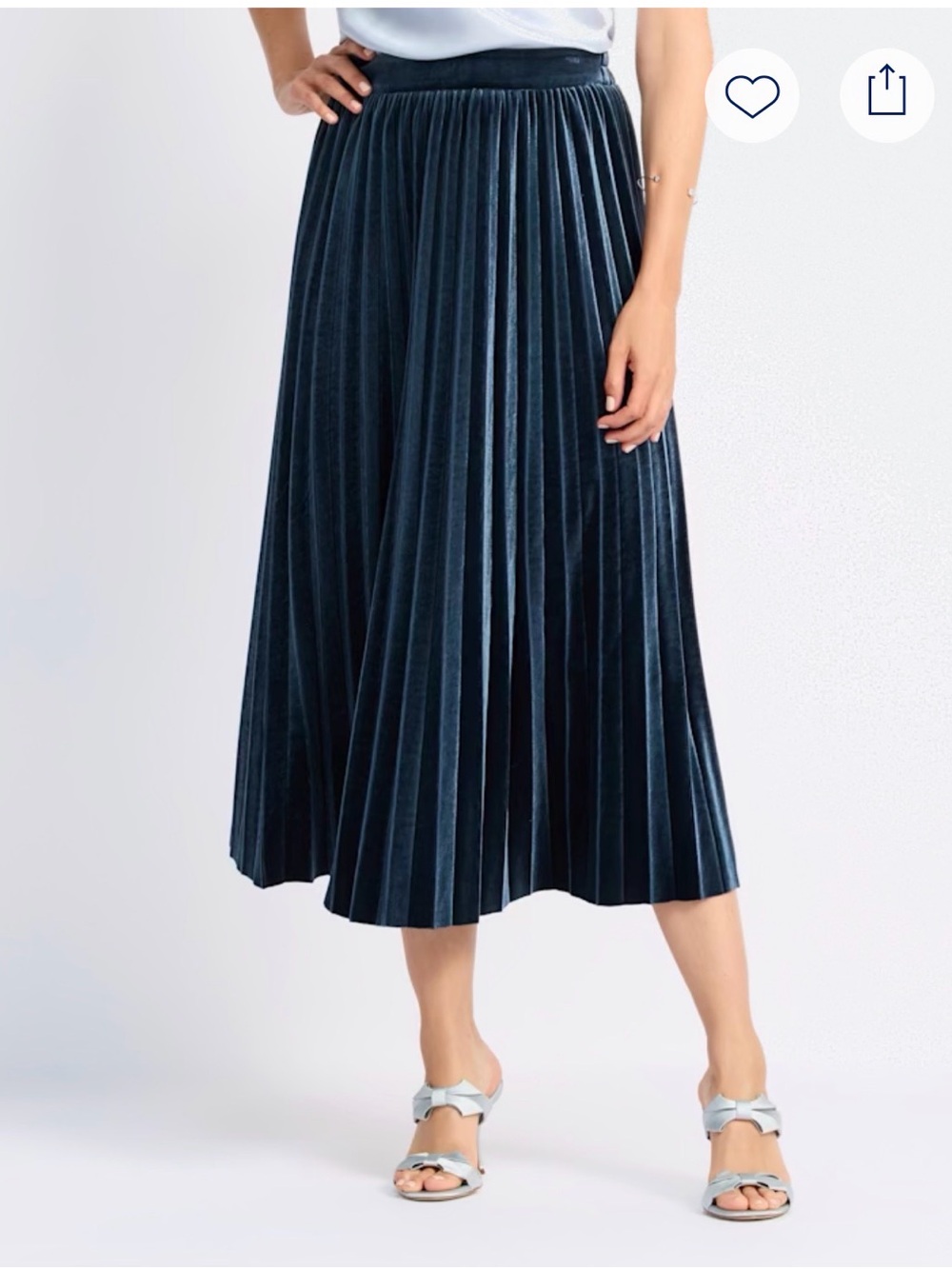 Skies Are Blue Navy Pleated Velvet Midi Skirt